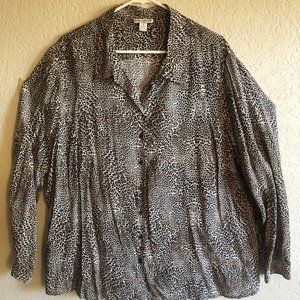 Dalia Collection Animal Print Collared Button Down Shirt Top Plus Size 3X